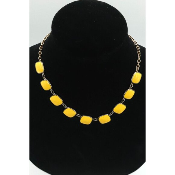 Yellow Enamel Square Beaded Chunky Statement Necklace Elegant Design - Picture 3 of 4